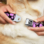 Dog Bone Seatbelt Buckle Collar - Eighties Hearts Black/Fuchsia/White