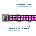 Load image into Gallery viewer, Dog Bone Seatbelt Buckle Collar - Eighties Stars1 Black/White/Fuchsia