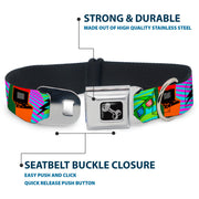 Dog Bone Seatbelt Buckle Collar - Eighties Arcade Multi Neon Stripes