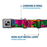 Dog Bone Seatbelt Buckle Collar - Eighties Shades Tapes Black/Neon