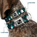 Dog Bone Seatbelt Buckle Collar - Emperor Penguins w/Bubbles Black/Gray/Turqs