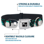 Dog Bone Seatbelt Buckle Collar - Emperor Penguins w/Bubbles Black/Gray/Turqs