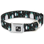 Dog Bone Seatbelt Buckle Collar - Emperor Penguins w/Bubbles Black/Gray/Turqs