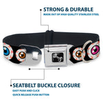 Dog Bone Seatbelt Buckle Collar - Eyeballs Black/Multi Color