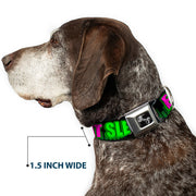 Buckle-Down Seatbelt Buckle Dog Collar - EAT SLEEP RAVE REPEAT Black/Multi Neon