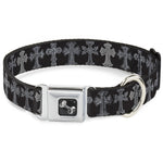 Dog Bone Seatbelt Buckle Collar - Elegant Crosses Black/Grays