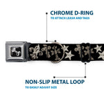Dog Bone Seatbelt Buckle Collar - Elegant Crosses/Stars/Studs Black/Grays