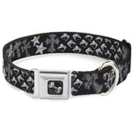 Dog Bone Seatbelt Buckle Collar - Elegant Crosses/Stars/Studs Black/Grays