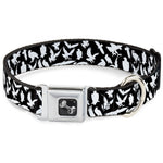 Dog Bone Seatbelt Buckle Collar - Eagle Silhouettes Scattered Black/White