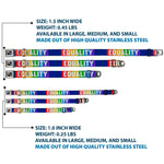 Dog Bone Black/Silver Seatbelt Buckle Collar - EQUALITY Blocks Rainbow/Blue/White