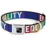 Dog Bone Black/Silver Seatbelt Buckle Collar - EQUALITY Blocks Rainbow/Blue/White