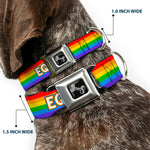 Dog Bone Black/Silver Seatbelt Buckle Collar - EQUALITY/Stripe Rainbow/White