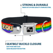 Dog Bone Black/Silver Seatbelt Buckle Collar - EQUALITY/Stripe Rainbow/White