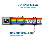 Dog Bone Black/Silver Seatbelt Buckle Collar - EQUALITY/Stripe Rainbow/White