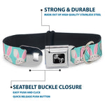 Dog Bone Black/Silver Seatbelt Buckle Collar - Easter Bunnies Smiling Sky Blue