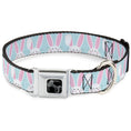 Load image into Gallery viewer, Dog Bone Black/Silver Seatbelt Buckle Collar - Easter Bunnies Smiling Sky Blue