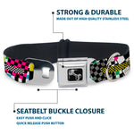 Dog Bone Seatbelt Buckle Collar - Funky Checkers Black/White/Neon