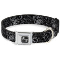 Load image into Gallery viewer, Dog Bone Seatbelt Buckle Collar - Fleur-de-Lis Outline w/Filigree Black/Gray
