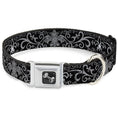 Load image into Gallery viewer, Dog Bone Seatbelt Buckle Collar - Fleur-de-Lis w/Filigree Black/Gray