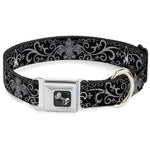 Dog Bone Seatbelt Buckle Collar - Fleur-de-Lis w/Filigree Black/Gray