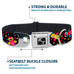 Dog Bone Seatbelt Buckle Collar - Flying Owls w/Leaves Black/Multi Color