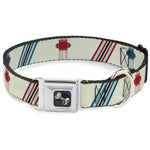 Dog Bone Seatbelt Buckle Collar - Fire Hydrants/Stripes Tan/Blues/Reds