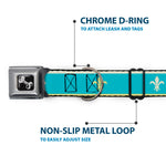 Dog Bone Seatbelt Buckle Collar - Fleur-de-Lis2 Baby Blue/Tan/Lime Green