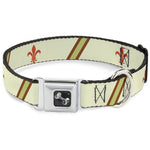 Dog Bone Seatbelt Buckle Collar - Fleur-de-Lis2 Stripes Tan/Orange/Brown/Green