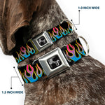 Dog Bone Seatbelt Buckle Collar - Flames Black/Blue/Pink