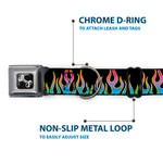 Dog Bone Seatbelt Buckle Collar - Flames Black/Blue/Pink