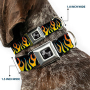 Dog Bone Seatbelt Buckle Collar - Flames Black/Yellow/Orange