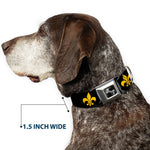 Dog Bone Seatbelt Buckle Collar - Fleur-de-Lis Black/Yellow