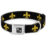 Dog Bone Seatbelt Buckle Collar - Fleur-de-Lis Black/Yellow