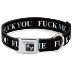 Buckle-Down Seatbelt Buckle Dog Collar - FUCK YOU/FUCK ME Black/White/Blue