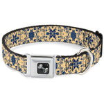 Dog Bone Seatbelt Buckle Collar - Floral Collage Tan/Blue