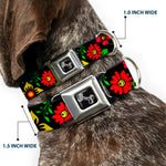 Dog Bone Seatbelt Buckle Collar - Floral Collage2 Black/Red/Orange/Green
