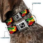 Dog Bone Seatbelt Buckle Collar - Flaming Cherries Scattered Black