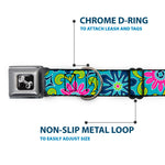 Dog Bone Seatbelt Buckle Collar - Floral Burst Turquoise/Blues/Pinks/Yellow/Green