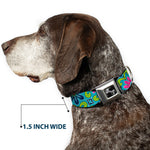 Dog Bone Seatbelt Buckle Collar - Floral Burst Turquoise/Blues/Pinks/Yellow/Green