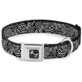 Load image into Gallery viewer, Dog Bone Seatbelt Buckle Collar - Floral Paisley2 Black/White
