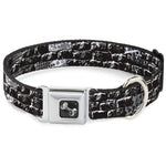 Dog Bone Seatbelt Buckle Collar - Grunge Bricks Black/White