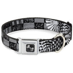 Dog Bone Seatbelt Buckle Collar - Grunge Chaos Black/White