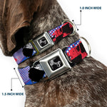 Dog Bone Seatbelt Buckle Collar - Grunge Checker Flag Blue/Red