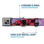 Dog Bone Seatbelt Buckle Collar - Grunge Checker Flag Blue/Red