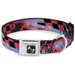 Dog Bone Seatbelt Buckle Collar - Grunge Checker Flag Blue/Red