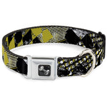 Dog Bone Seatbelt Buckle Collar - Grunge Checker Flag Green