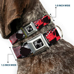 Dog Bone Seatbelt Buckle Collar - Grunge Checker Flag Red