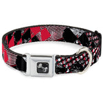 Dog Bone Seatbelt Buckle Collar - Grunge Checker Flag Red