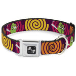 Dog Bone Seatbelt Buckle Collar - Green Dragons Smoking Purple