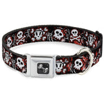 Dog Bone Seatbelt Buckle Collar - Girlie Skull Black/Red